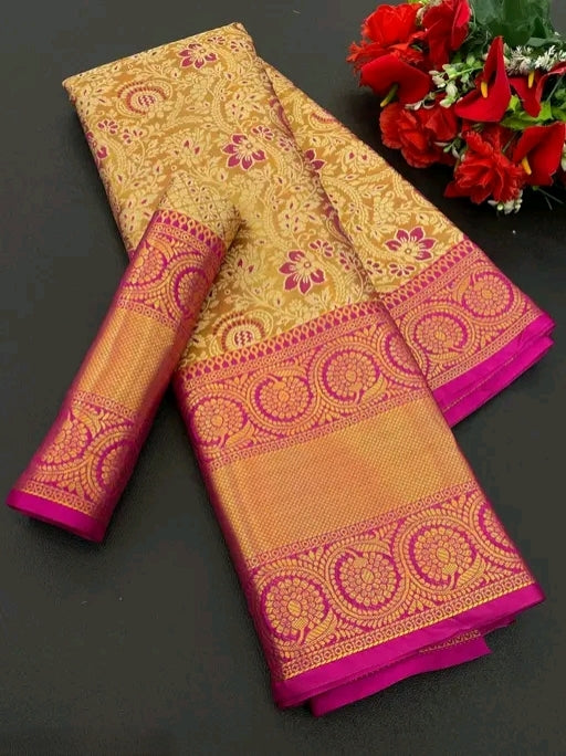 Elegant Pattu Pink & Gold Kanchipuram Kanjivaram Silk Saree