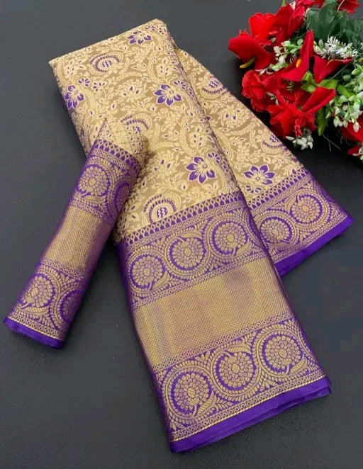 Elegant Pattu Purple & Gold Kanchipuram Kanjivaram Silk Saree