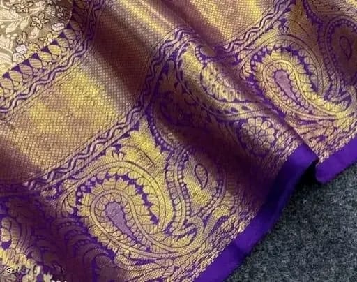 ELEGANT PURPLE & GOLD KANJIVARAM SILK SAREE – HANDWOVEN BRIDAL WEAR
