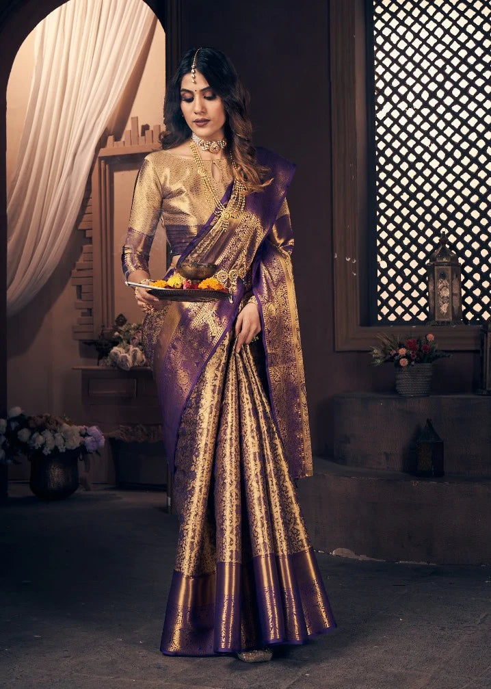 ROYAL PURPLE & GOLD KANJIVARAM SILK SAREE – PERFECT FOR WEDDINGS & FESTIVE OCCASIONS