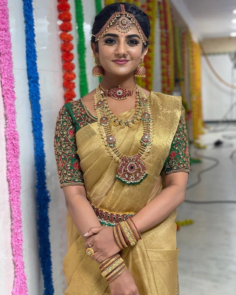 Wedding Special Kota Tissue Silk Saree in Golden Hue