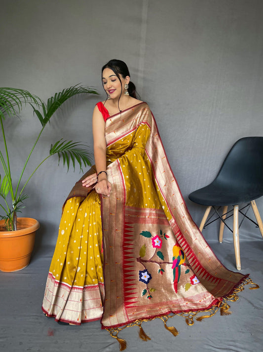 Festive Paithani Silk Saree – Polka Design & Parrot Embroidered Pallu