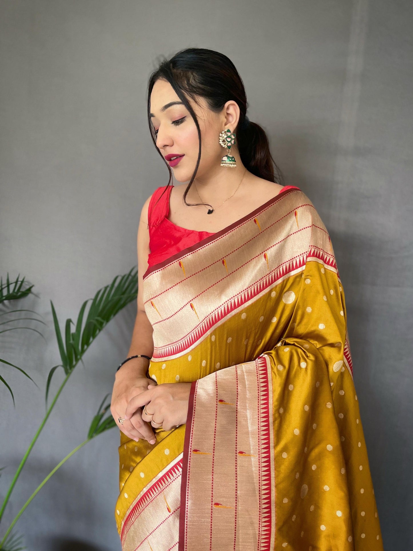 Festive Paithani Silk Saree – Polka Design & Parrot Embroidered Pallu