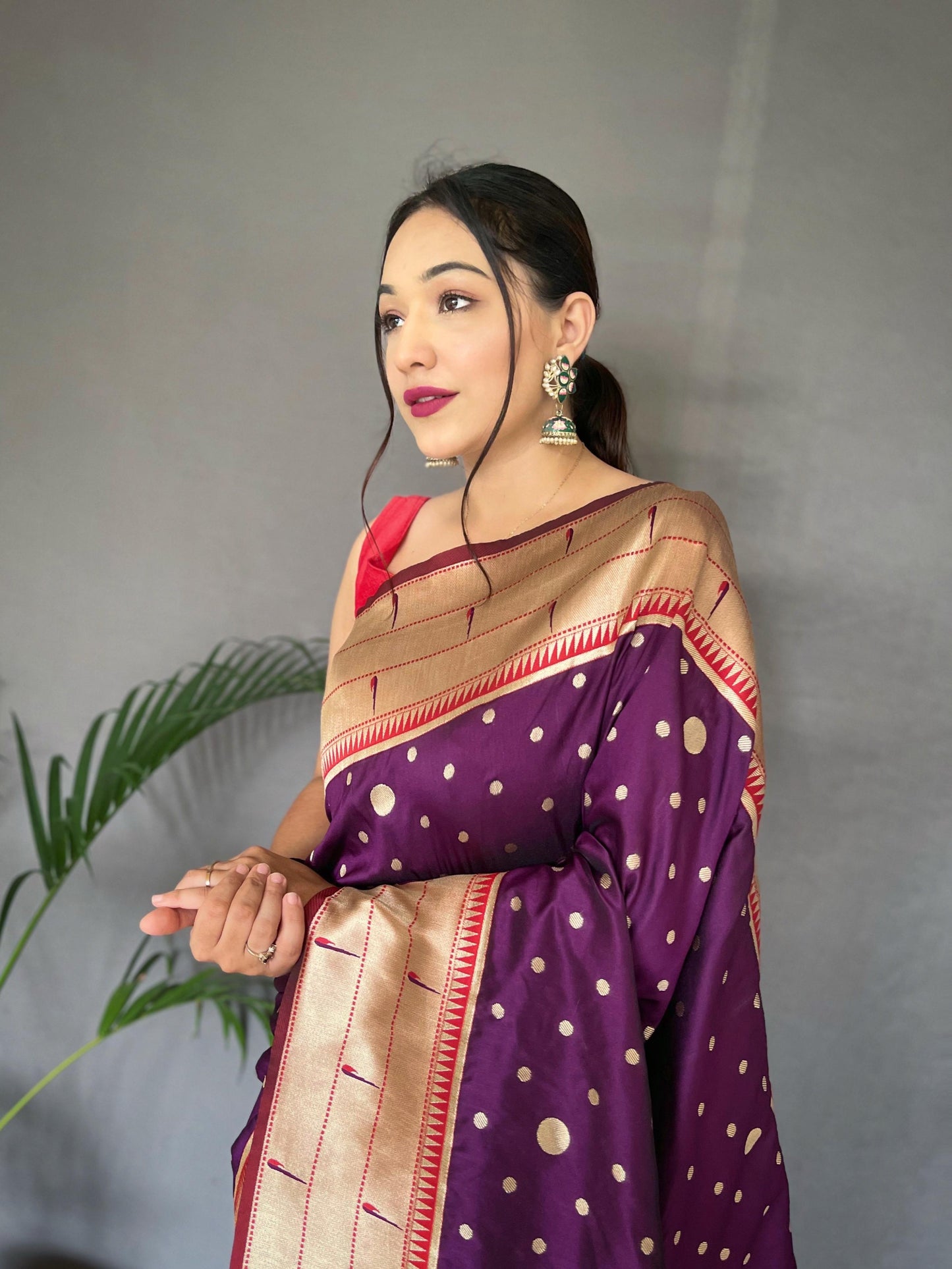 Festive Paithani Silk Saree – Polka Design & Parrot Embroidered Pallu