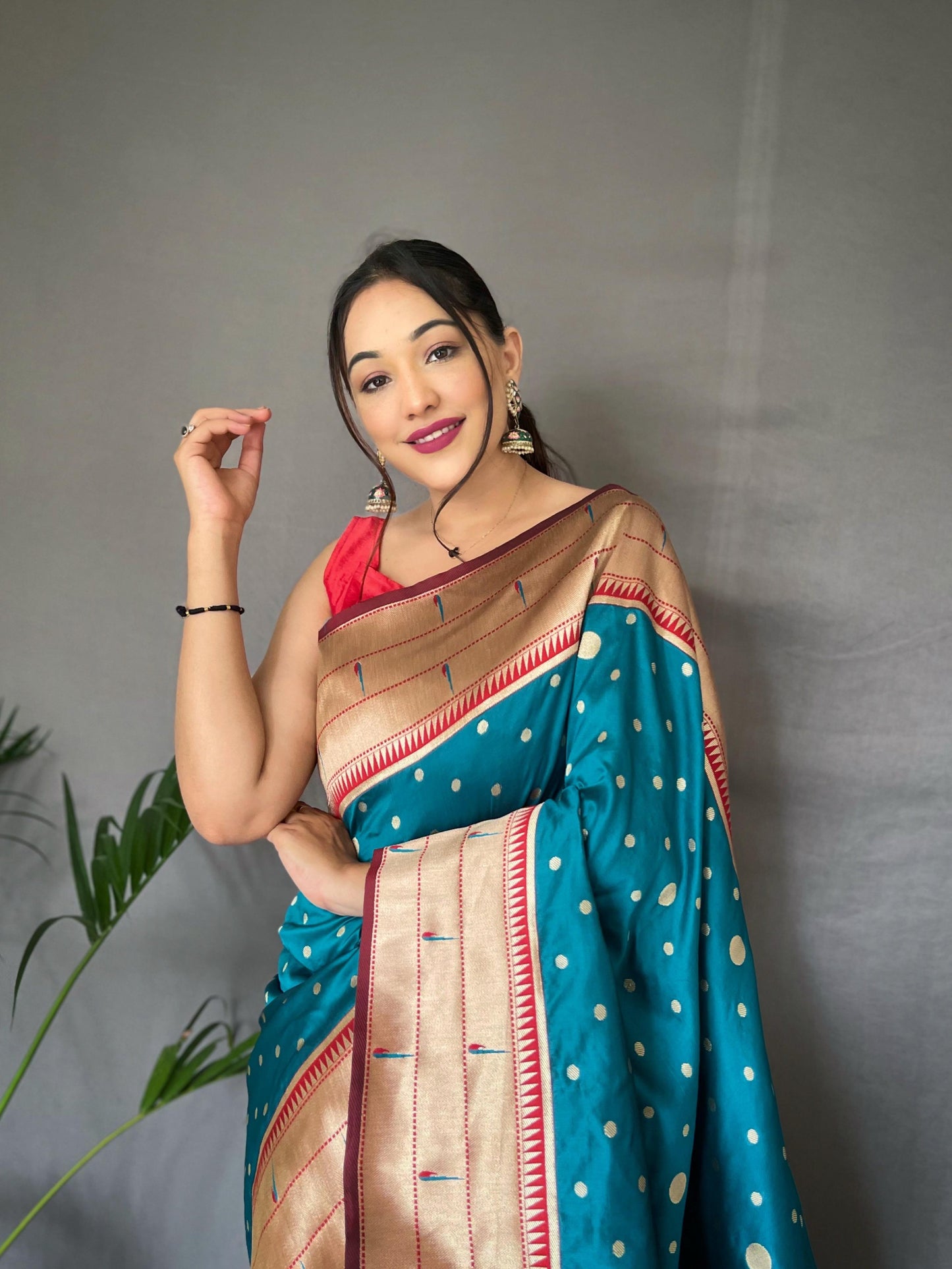 Festive Paithani Silk Saree – Polka Design & Parrot Embroidered Pallu