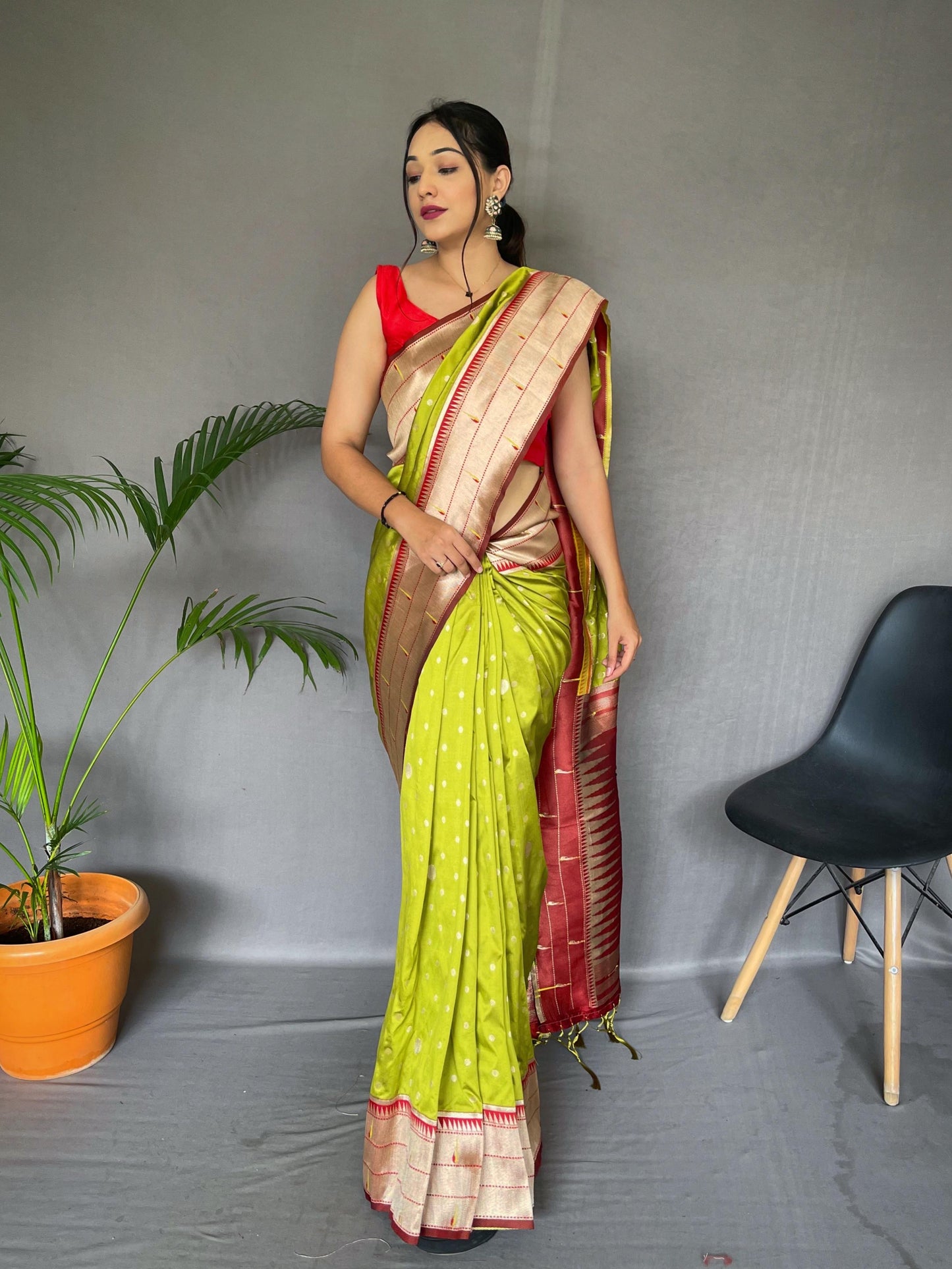 Festive Paithani Silk Saree – Polka Design & Parrot Embroidered Pallu
