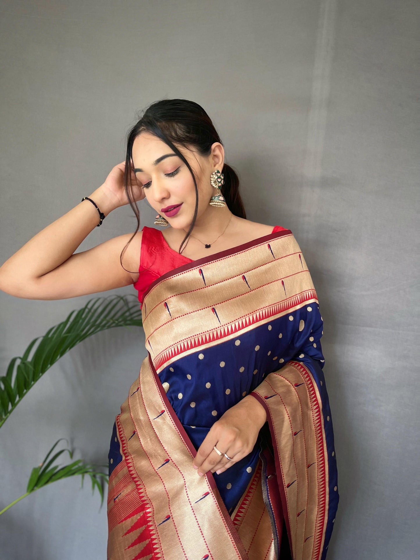Festive Paithani Silk Saree – Polka Design & Parrot Embroidered Pallu