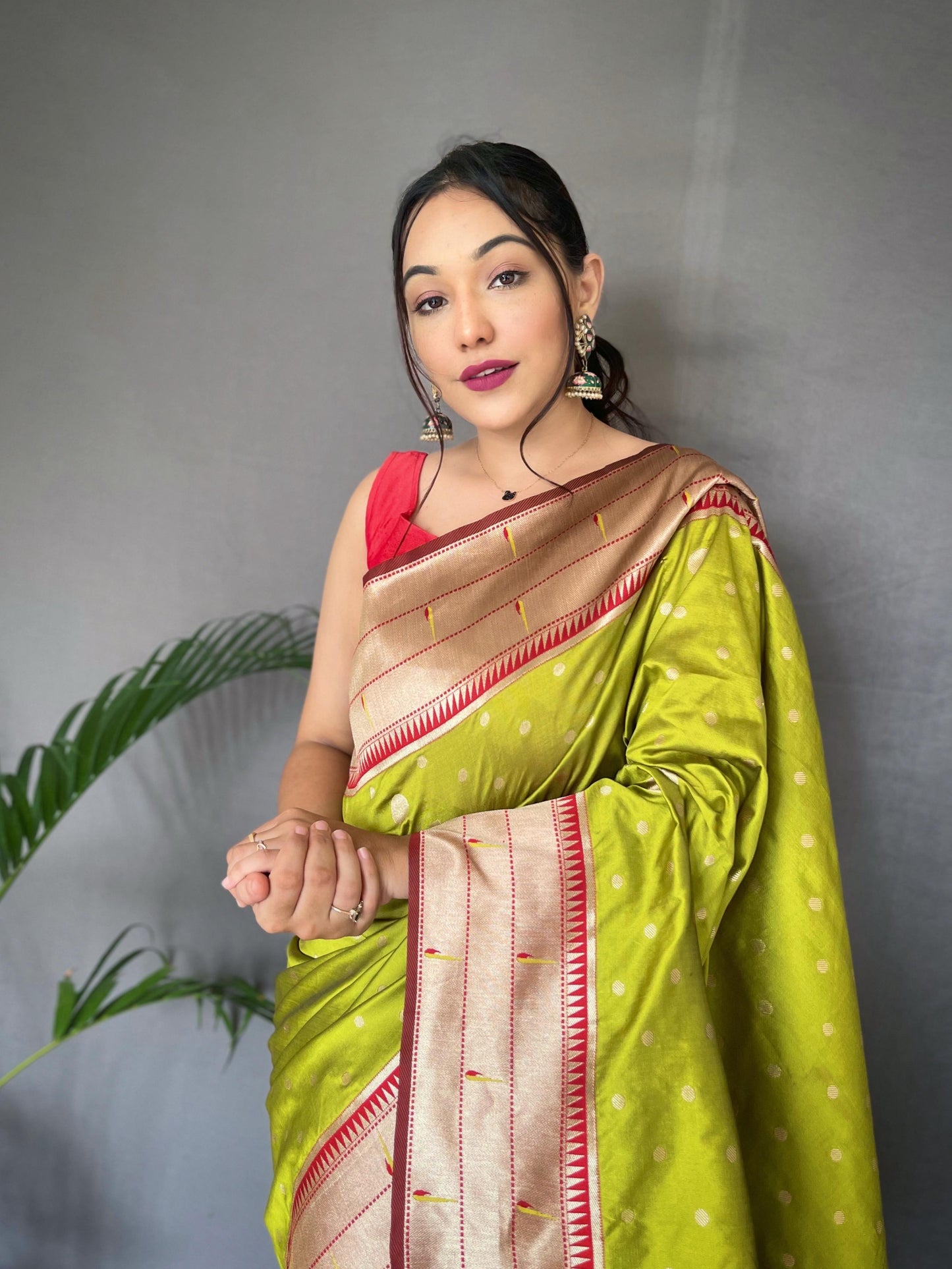 Festive Paithani Silk Saree – Polka Design & Parrot Embroidered Pallu