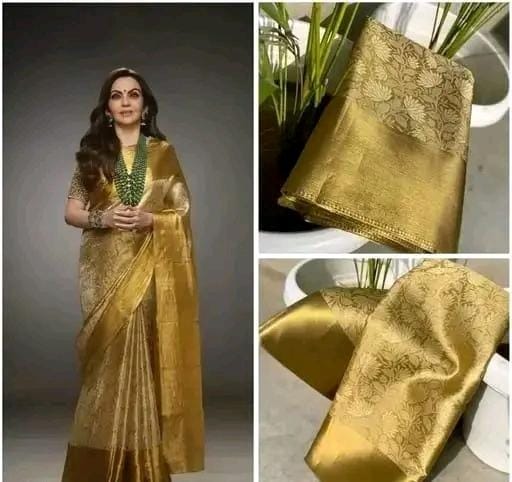 Neeta Ambani Inspired Golden Tissue Silk Saree – Celebrity Inspired Elegance
