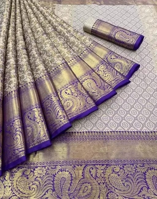 ELEGANT PURPLE & GOLD KANJIVARAM SILK SAREE – HANDWOVEN BRIDAL WEAR