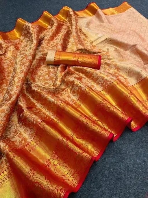 ELEGANT RED & GOLD KANJIVARAM SILK SAREE – HANDWOVEN BRIDAL WEAR