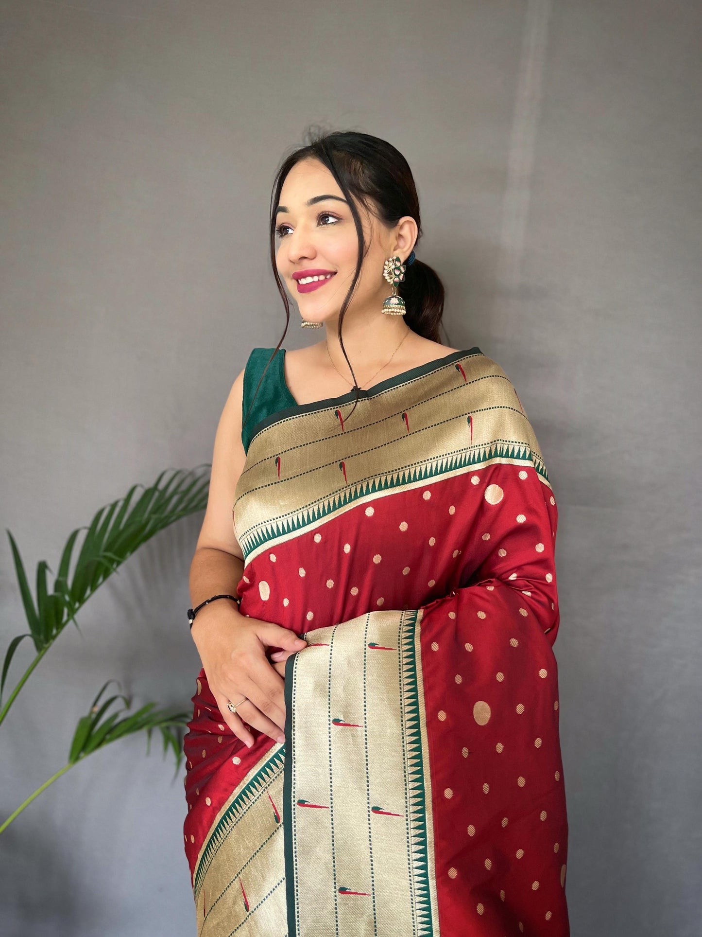 Festive Paithani Silk Saree – Polka Design & Parrot Embroidered Pallu