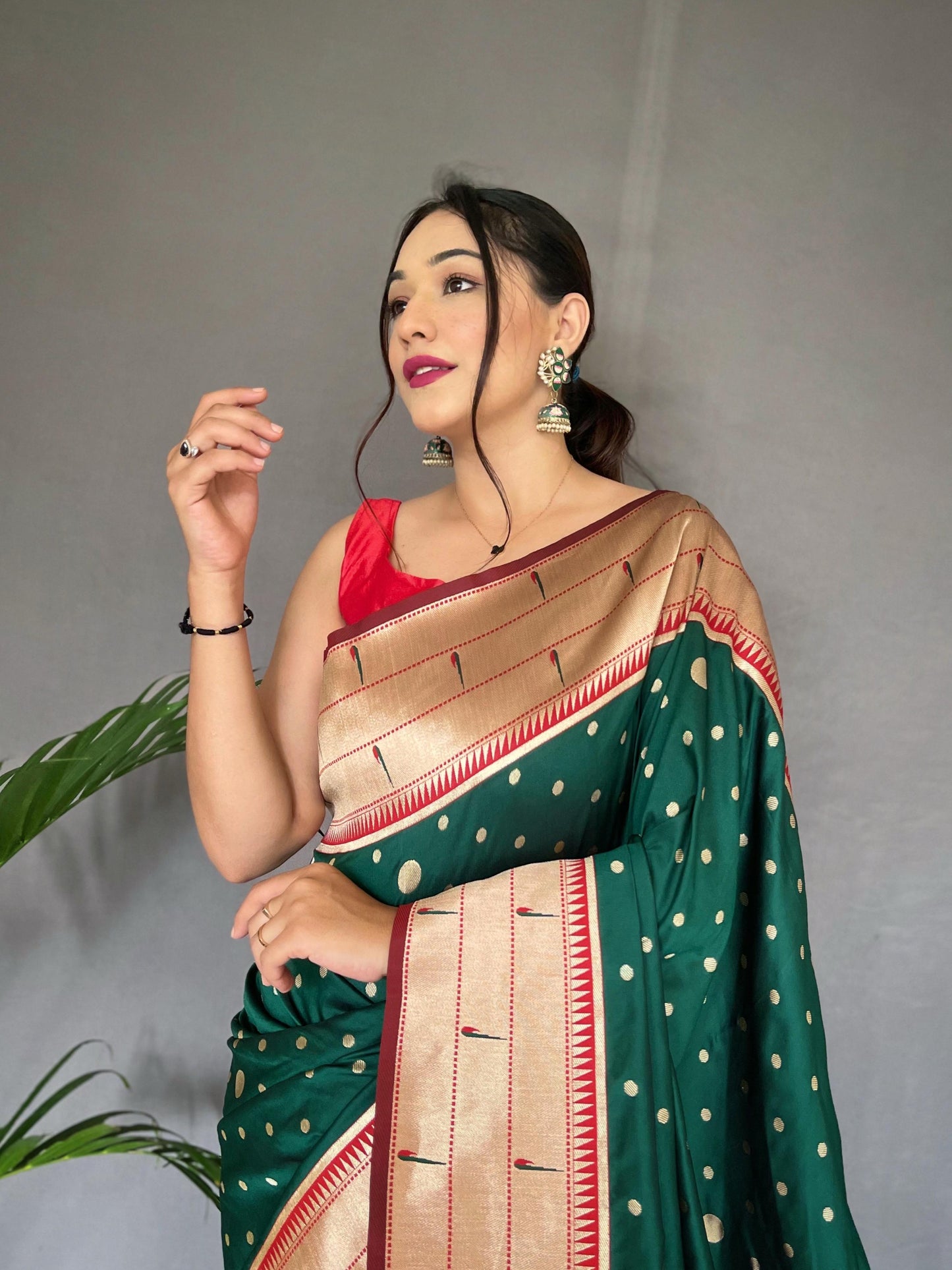 Festive Paithani Silk Saree – Polka Design & Parrot Embroidered Pallu