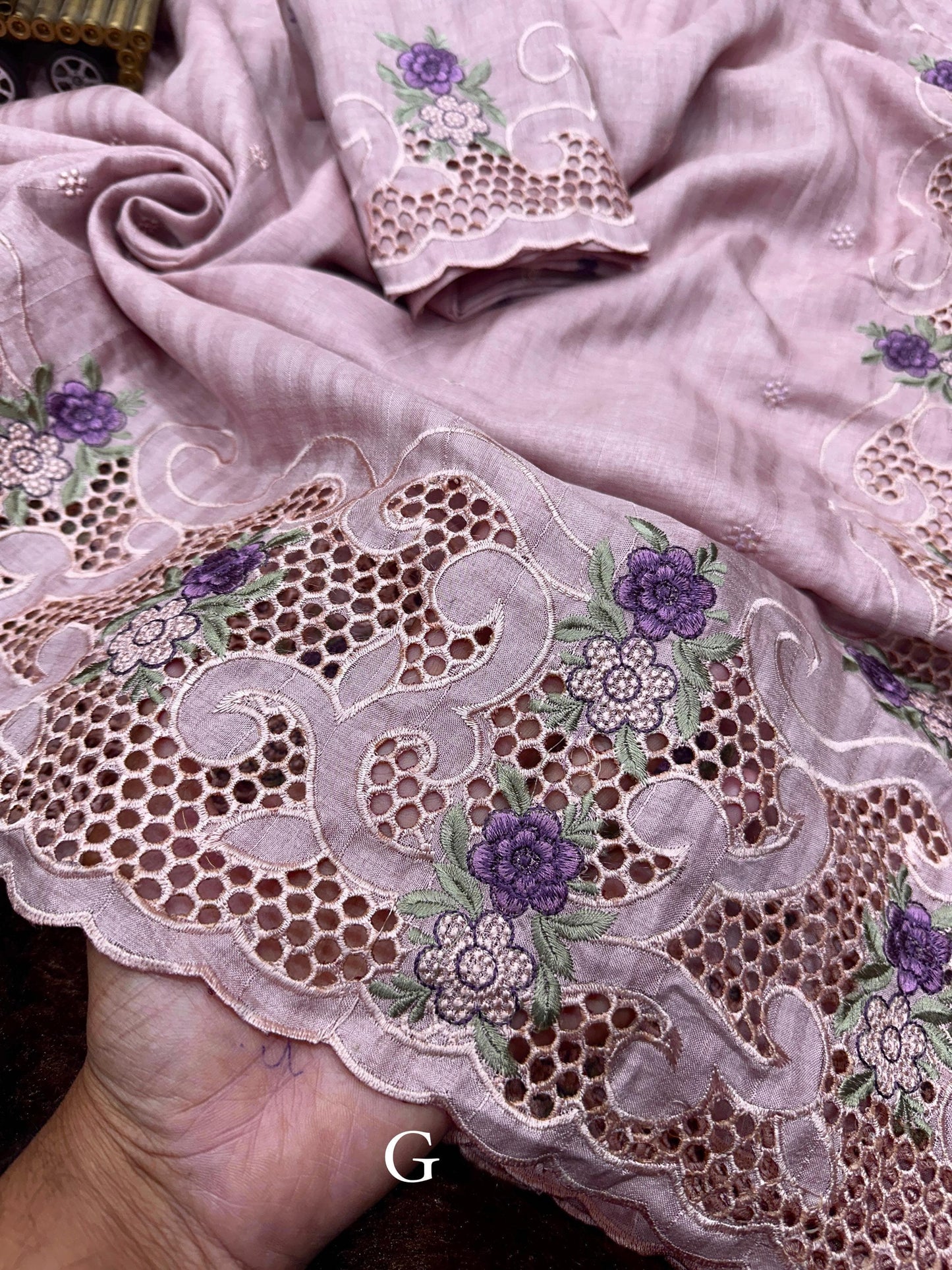 Elegant Pink Tusser Cotton Saree with Floral Cutwork Embroidery